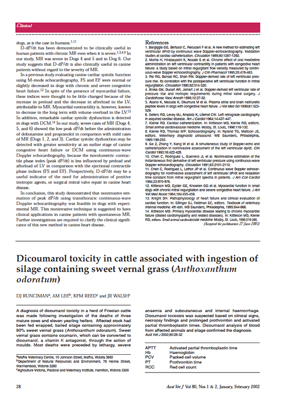 Dicoumarol toxicity in cattle associated with ingestion of silage containing sweet vernal grass (Anthoxanthum odoratum)