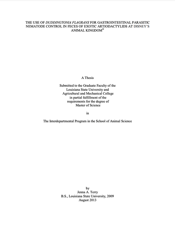 The use of Duddingtonia flagrans for gastrointestinal parasitic nematode control in feces of exotic artiodactylids at Disney's Animal Kingdom®