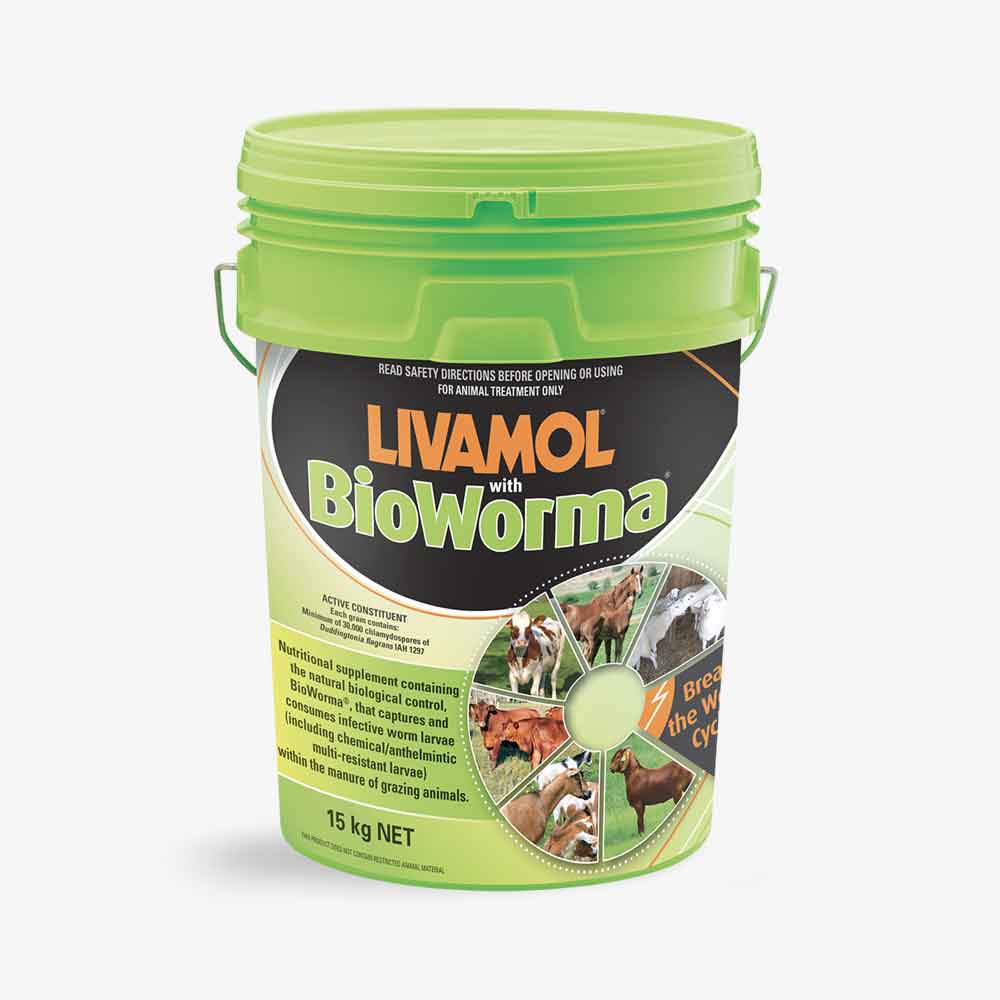 Livamol for Horses & Bioworma Biological Control for Worms  in 15kg Green Bucket