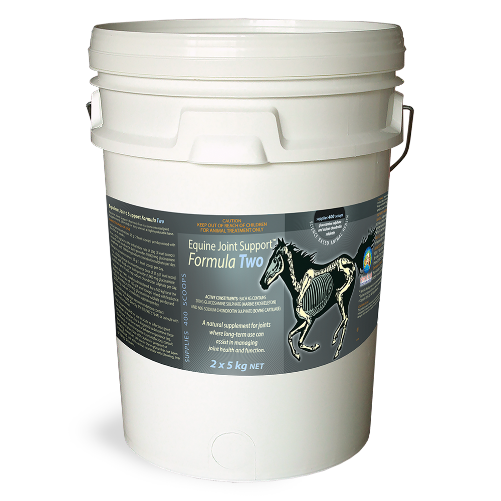 Equine Joint Support Natural Horse Supplement in 10kg White Bucket with 2 5kg units inside