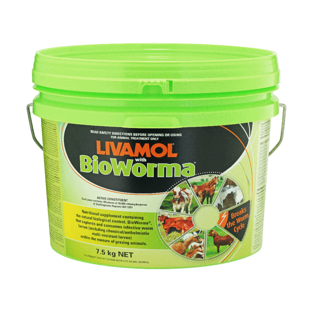 Livamol for Horses & Bioworma Biological Control for Worms  in 7.5kg Green Bucket