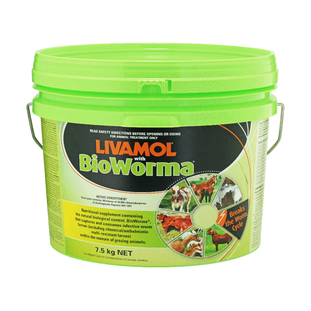 Livamol for Horses & Bioworma Biological Control for Worms in 7.5kg Green Bucket