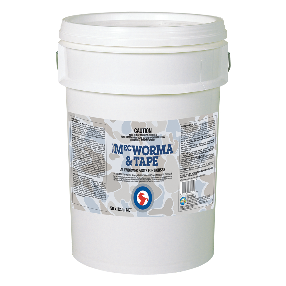 MecWorma and Tape Horse Wormer in White Container with 50 32.5g Injectable Tubes