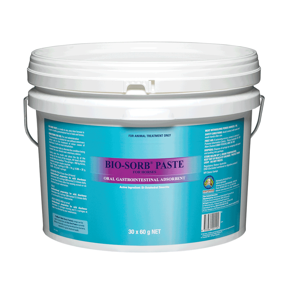 Biosorb Paste in White Bucket Containing 30, 60g injectable syringes for Horse & Foal Diarrhoea
